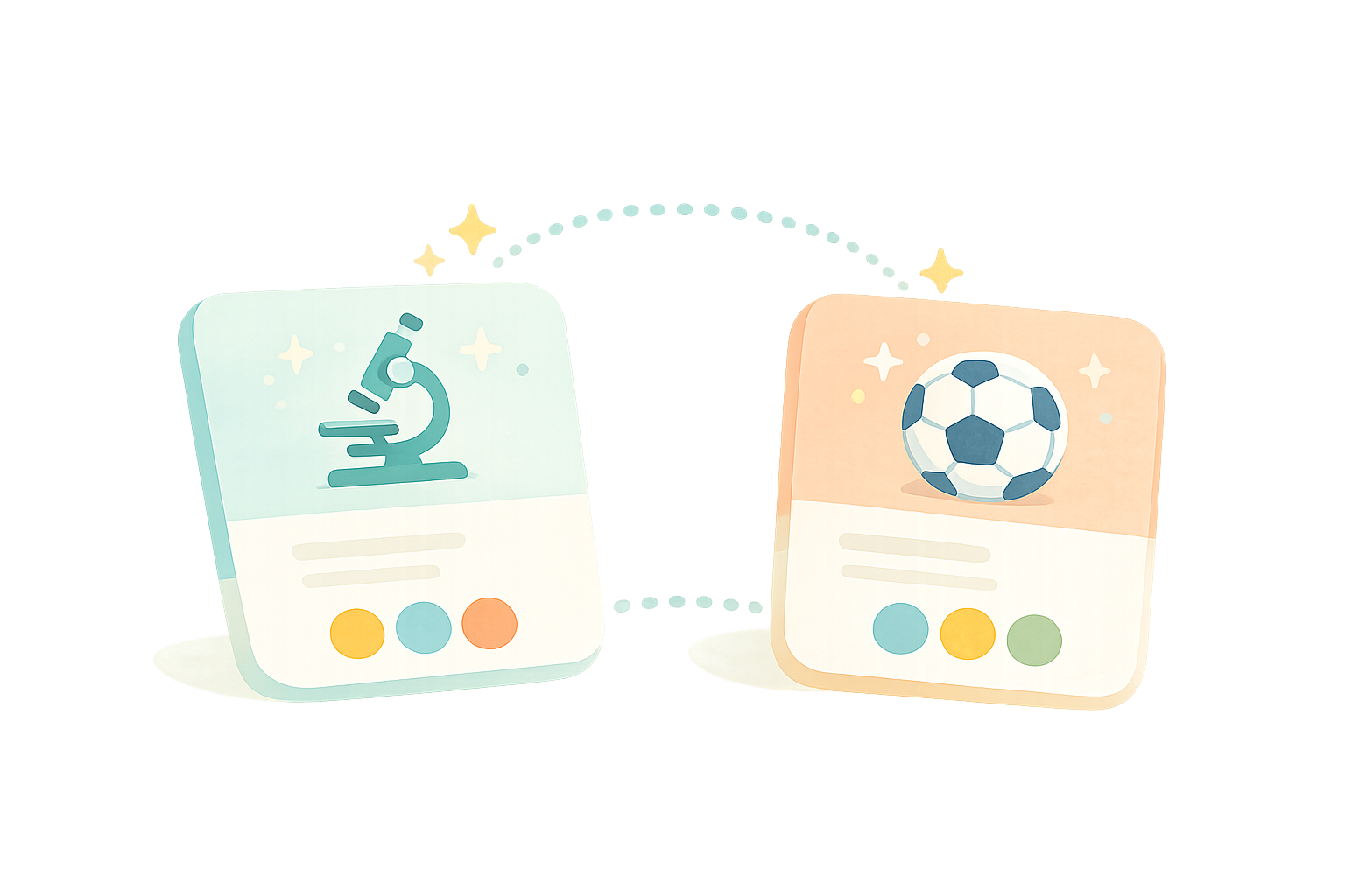 Two camp plan cards with family avatar dots connected by a dotted arc